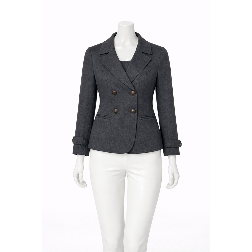 Gerard Darel Blazer Women 40 Grey Double Breasted Knit‎ Stretch Jacket